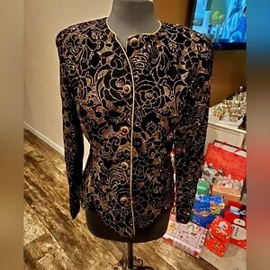 Vintage 80s R&K Evenings Cropped Open Bolero Jacket Metallic Embroidered Size 12